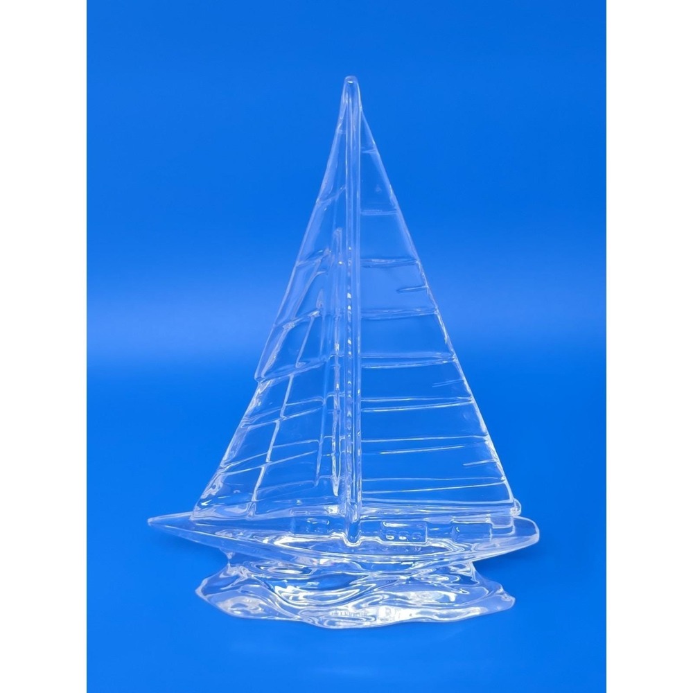 Waterford Crystal Tall Clear Sailboat Glass Sculpture Nautical Sea Apprx9" PB197